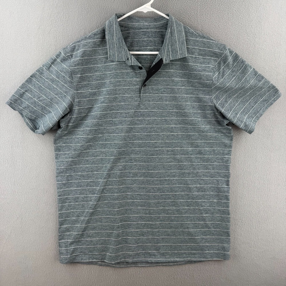Lululemon Polo Shirt Mens XL Blue Striped Stretch Golf Casual Collared